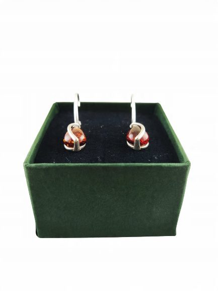 KOLCZYKI SREBRNE z Bursztynem DELIKATNE Bigiel Angielski Srebro NA PREZENT