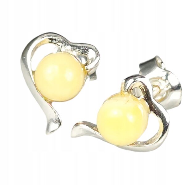 Kolczyki srebrne serduszka z bursztynem