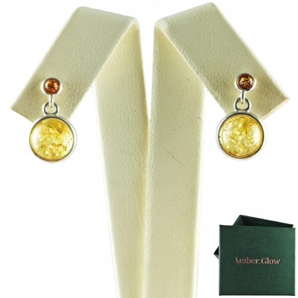 KOLCZYKI SREBRNE z Bursztynem DELIKATNE Wiszące Sztyft SREBRO 925 PREZENT