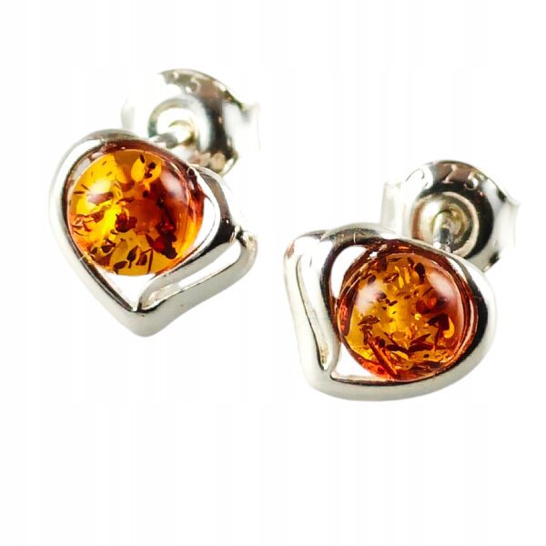 Kolczyki srebrne serduszka z bursztynem