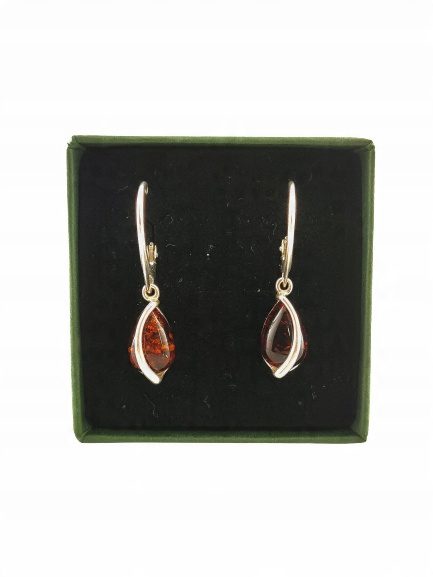 KOLCZYKI SREBRNE z Bursztynem DELIKATNE Bigiel Angielski Srebro NA PREZENT