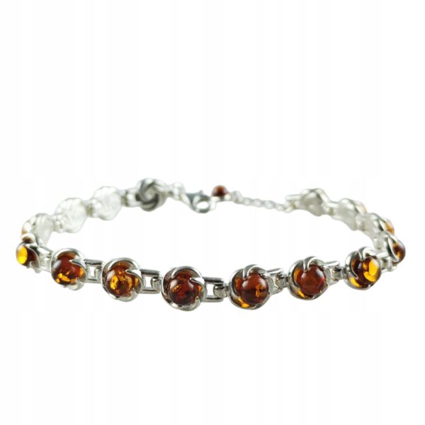 Bransoletka srebrna z koniakowym bursztynem