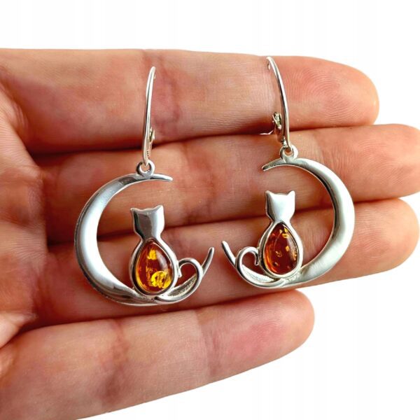 Kolczyki srebrne z bursztynem koty - zapięcie angielskie - srebro 925