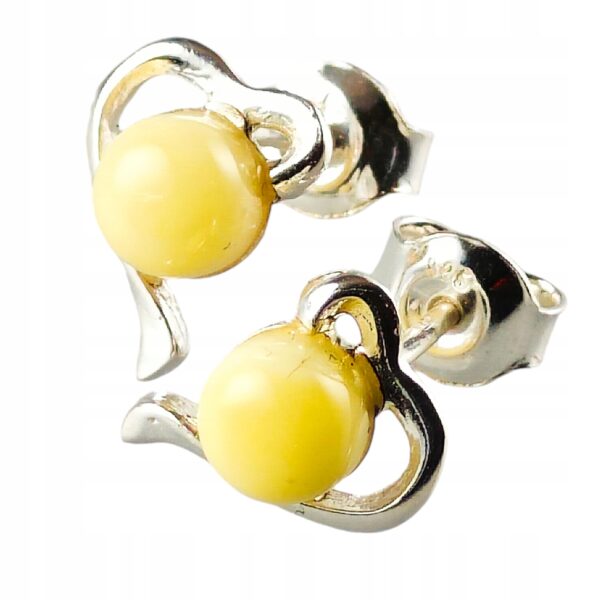 Kolczyki srebrne serduszka z bursztynem