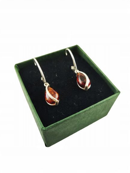 KOLCZYKI SREBRNE z Bursztynem DELIKATNE Bigiel Angielski Srebro NA PREZENT