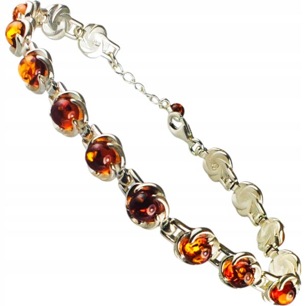 Bransoletka srebrna z koniakowym bursztynem