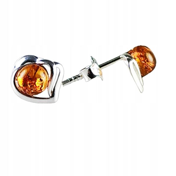 Kolczyki srebrne serduszka z bursztynem