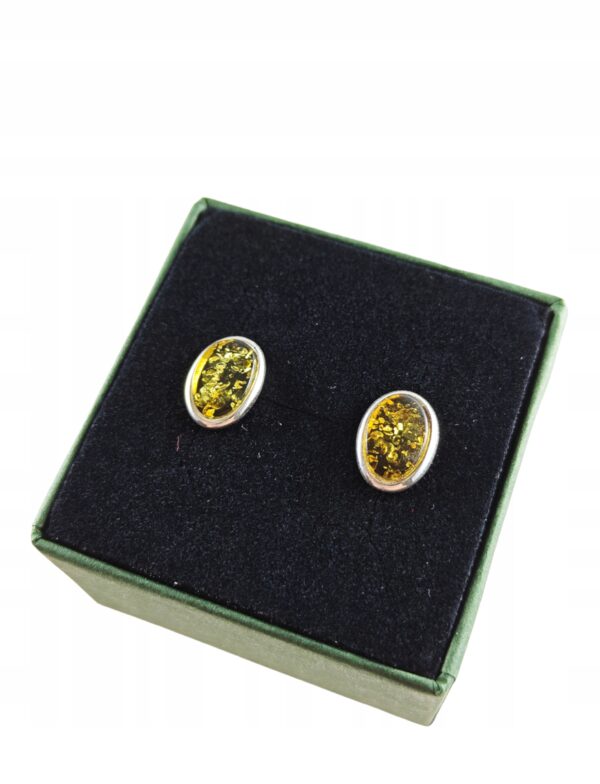 KOLCZYKI SREBRNE z Bursztynem KLASYCZNE DELIKATNE Sztyft SREBRO 925 PREZENT