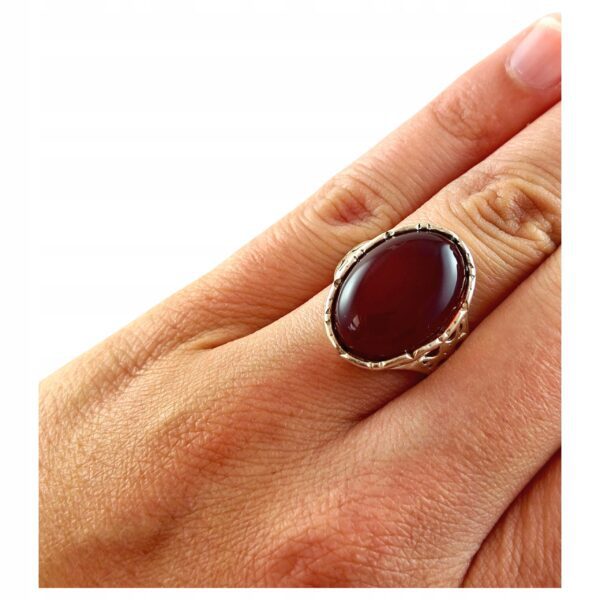 PIERŚCIONEK SREBRNY REGULOWANY z DUŻYM Bursztynem Srebro PIĘKNY ELEGANCKI