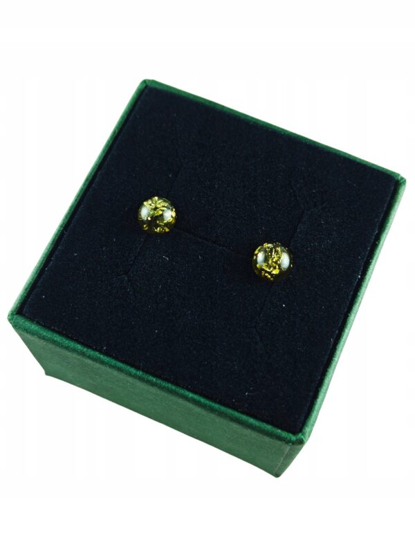 Kolczyki srebrne bursztynowe okrągłe - zielony bursztyn