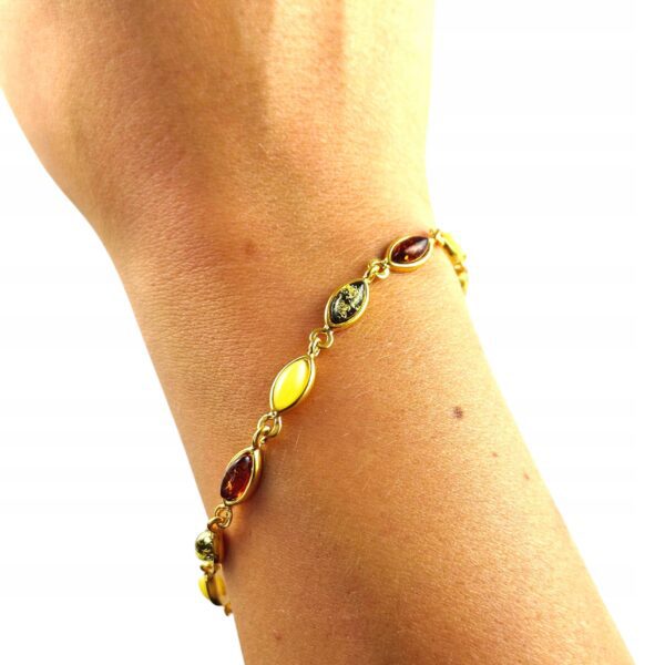 Bransoletka złota z wielokolorowym bursztynem - srebro pozłacane 925 - delikatna