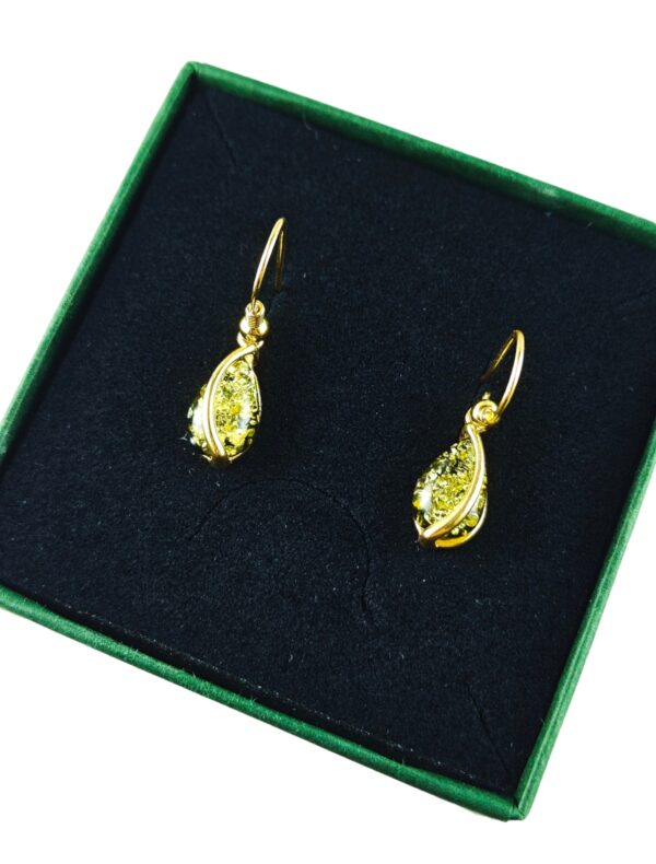 ZŁOTE KOLCZYKI Z BURSZTYNEM WISZĄCE BIGIEL DELIKATNE SREBRO POZŁACANE 925