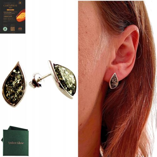 Kolczyki srebrne z bursztynem - klasyczne - srebro 925 - sztyft