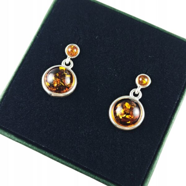 KOLCZYKI SREBRNE z Bursztynem DELIKATNE Wiszące Sztyft SREBRO 925 PREZENT