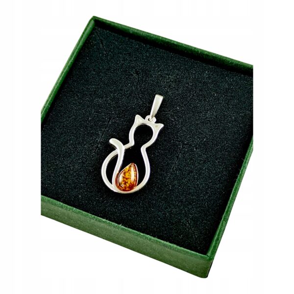 WISIOREK SREBRNY KOT KOTEK z Bursztynem WYJĄTKOWY DUŻY Srebro 925 PREZENT