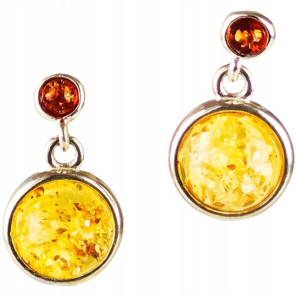 KOLCZYKI SREBRNE z Bursztynem DELIKATNE Wiszące Sztyft SREBRO 925 PREZENT