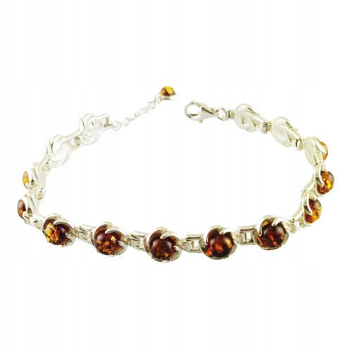 Bransoletka srebrna z koniakowym bursztynem