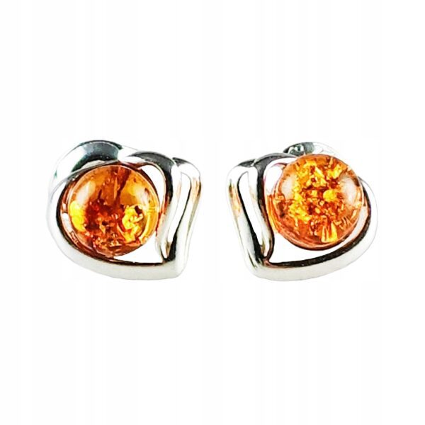 Kolczyki srebrne serduszka z bursztynem