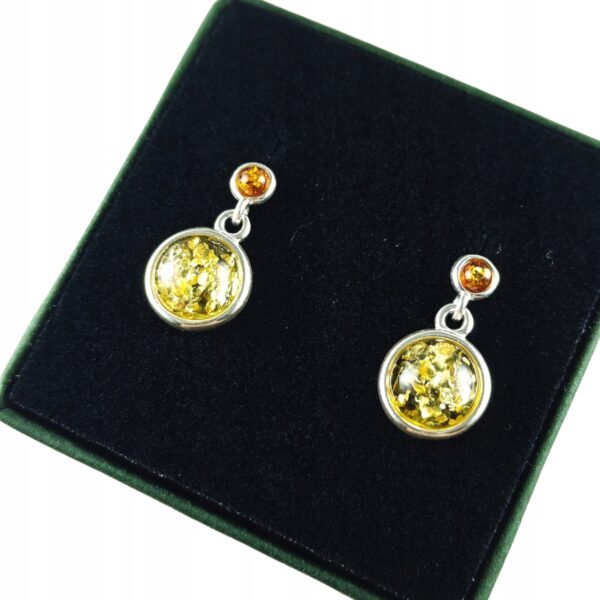 KOLCZYKI SREBRNE z Bursztynem DELIKATNE Wiszące Sztyft SREBRO 925 PREZENT