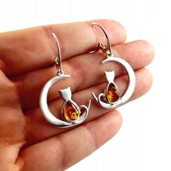 Kolczyki srebrne z bursztynem koty - zapięcie angielskie - srebro 925