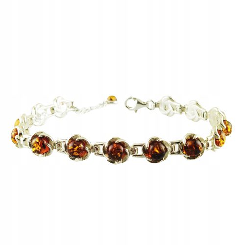 Bransoletka srebrna z koniakowym bursztynem