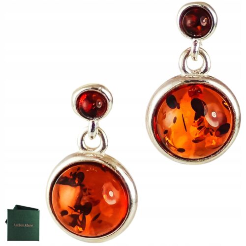 KOLCZYKI SREBRNE z Bursztynem DELIKATNE Wiszące Sztyft SREBRO 925 PREZENT