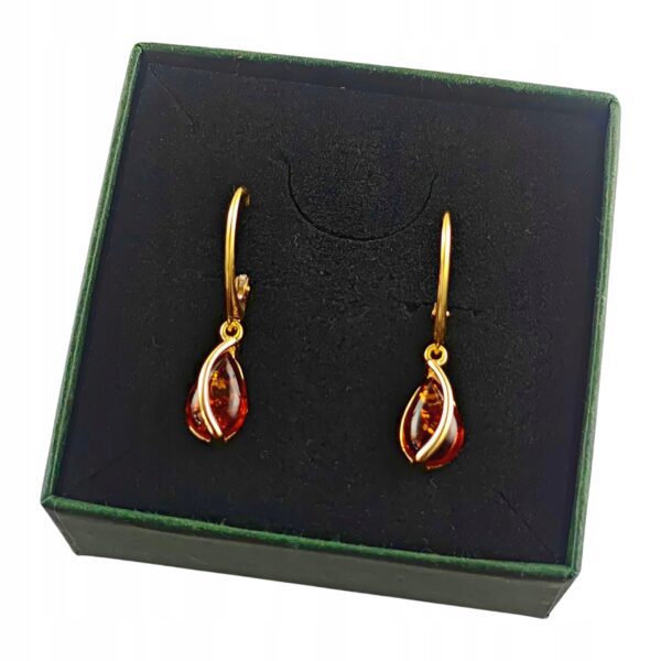 Kolczyki złote z bursztynem - zapięcie angielskie - srebro pozłacane 925