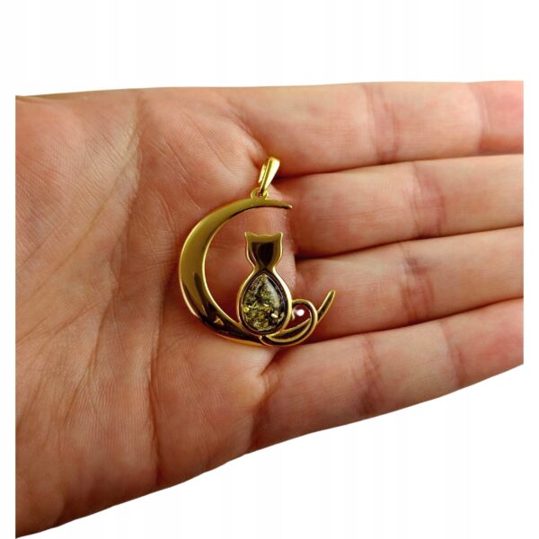 WISIOREK ZŁOTY z CERTYFIKOWANYM Bursztynem KOT Piękny Srebro Pozłacane 925