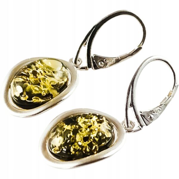 Kolczyki srebrne z dużym zielonym bursztynem - wiszące