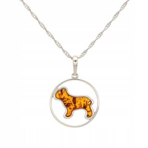 WISIOREK SREBRNY Z CERTYFIKOWANYM BURSZTYNEM PIES PIESEK PIĘKNY SREBRO 925