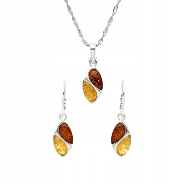 KOMPLET KOLCZYKI WISIOREK Z CERTYFIKOWANYM BURSZTYNEM PIĘKNY SREBRO 925