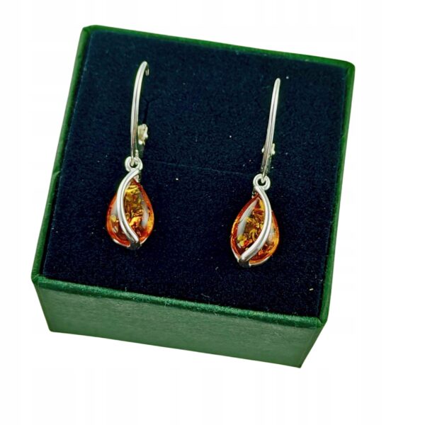 KOLCZYKI SREBRNE z Bursztynem DELIKATNE Bigiel Angielski Srebro NA PREZENT