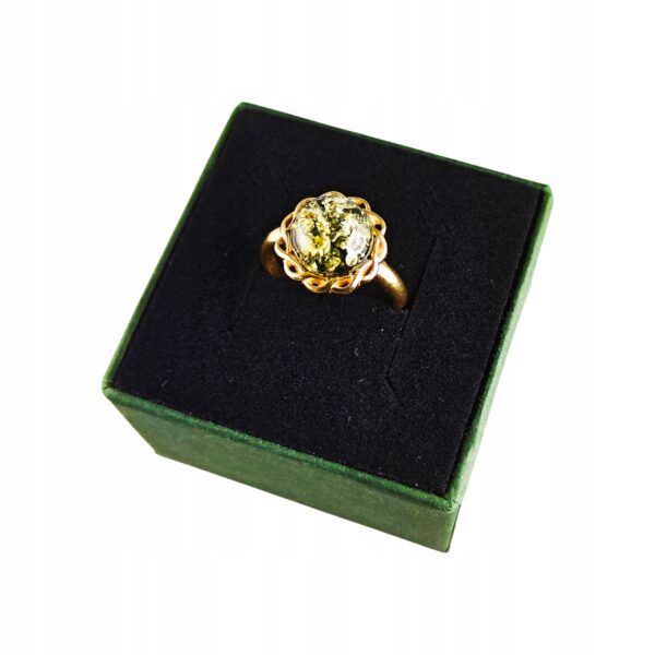 PIERŚCIONEK ZŁOTY REGULOWANY Z CERTYFIKOWANYM BURSZTYNEM - OKRĄGŁY - SREBRO POZŁACANE 925