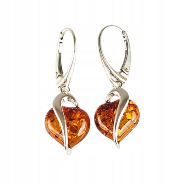 SREBRNE KOLCZYKI WISIOREK z Bursztynem SERCE Komplet serca NA PREZENT Ag925