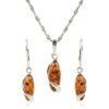 KOMPLET Kolczyki Wisiorek z CERTYFIKOWANYM Bursztynem PIĘKNY SREBRO 925