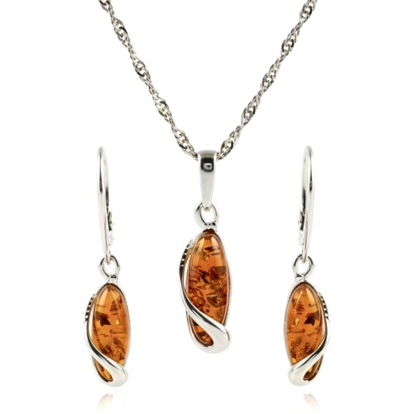 KOMPLET Kolczyki Wisiorek z CERTYFIKOWANYM Bursztynem PIĘKNY SREBRO 925