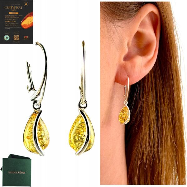 KOLCZYKI SREBRNE z CERTYFIKOWANYM Bursztynem DELIKATNE Bigiel Angielski