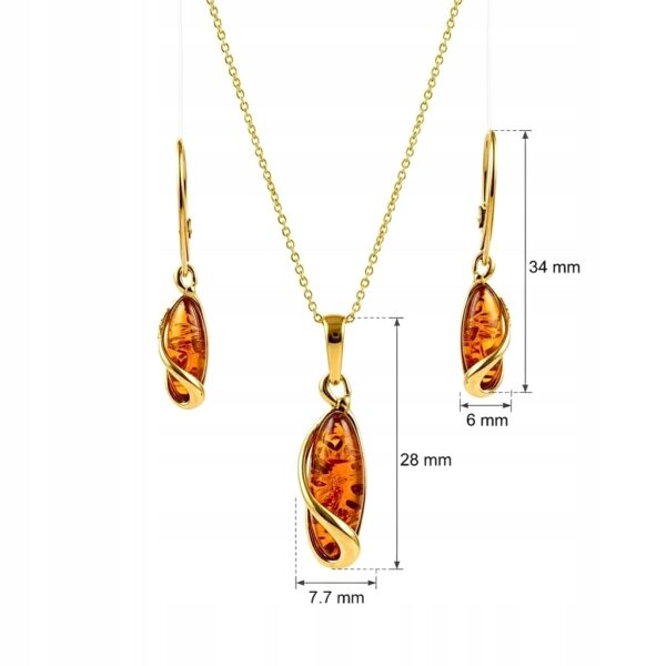 KOMPLET ZŁOTY Kolczyki Wisiorek z CERTYFIKOWANYM Bursztynem PIĘKNY SREBRO
