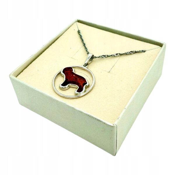 WISIOREK SREBRNY Z CERTYFIKOWANYM BURSZTYNEM PIES PIESEK PIĘKNY SREBRO 925