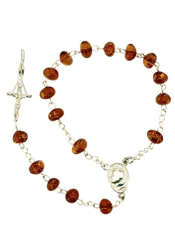 Różaniec Srebrny z Certyfikowanego Bursztynu - Dziesiątka - Srebro 925