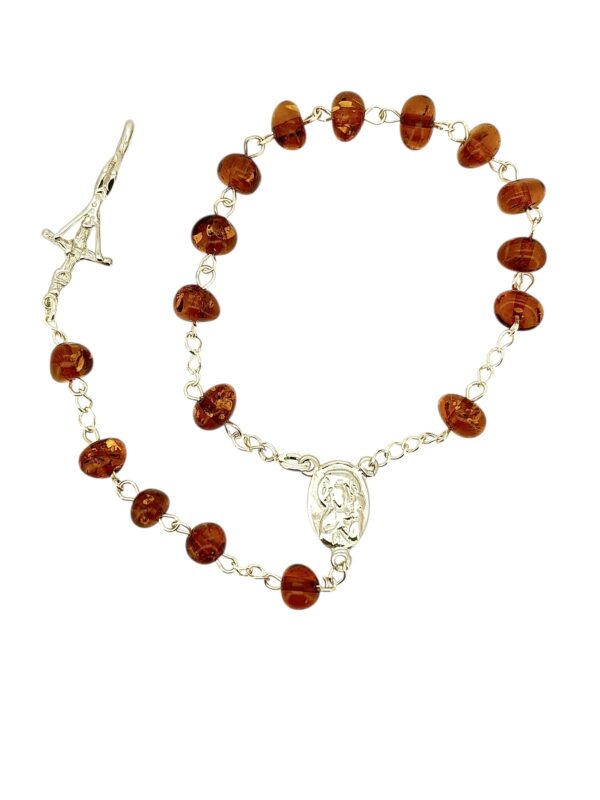Różaniec Srebrny z Certyfikowanego Bursztynu - Dziesiątka - Srebro 925