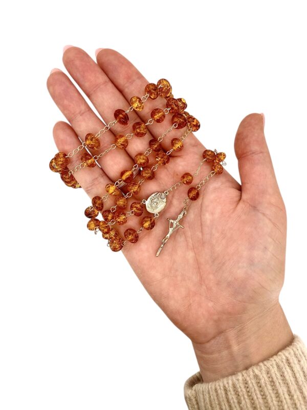 Różaniec Srebrny z Certyfikowanego Bursztynu - Srebro 925