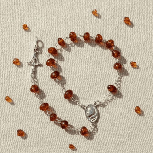 Różaniec Srebrny z Certyfikowanego Bursztynu - Dziesiątka - Srebro 925