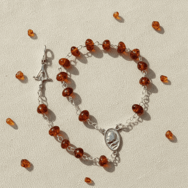 Różaniec Srebrny z Certyfikowanego Bursztynu - Dziesiątka - Srebro 925