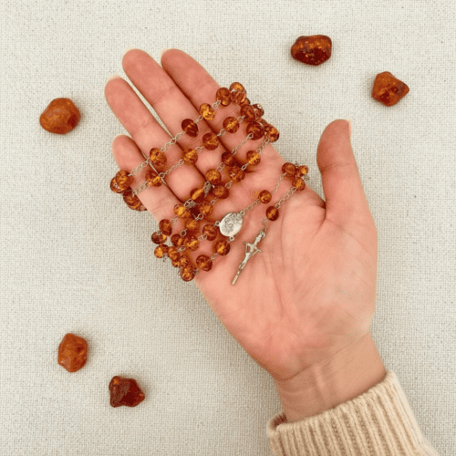 Różaniec Srebrny z Certyfikowanego Bursztynu - Srebro 925