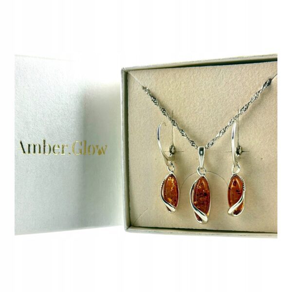KOMPLET Kolczyki Wisiorek z CERTYFIKOWANYM Bursztynem PIĘKNY SREBRO 925