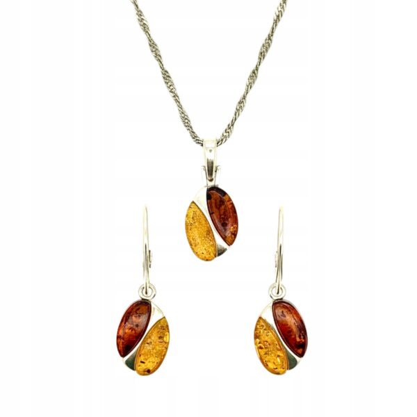 KOMPLET KOLCZYKI WISIOREK Z CERTYFIKOWANYM BURSZTYNEM PIĘKNY SREBRO 925