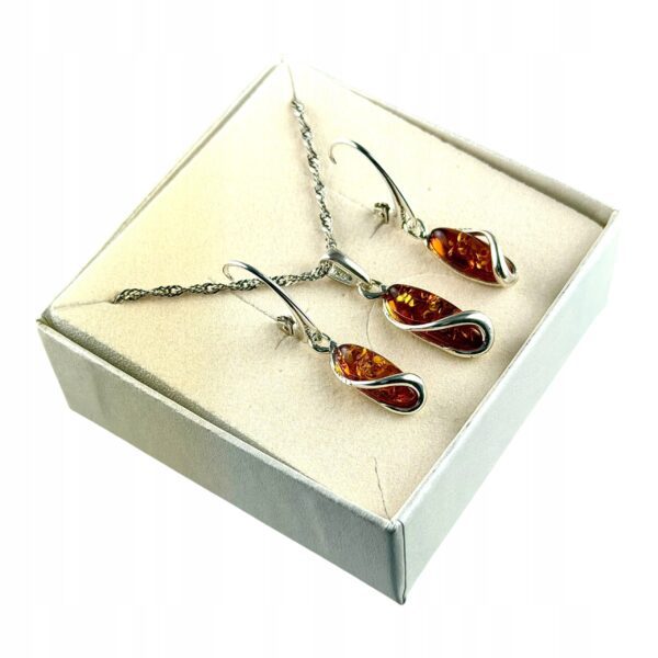 KOMPLET Kolczyki Wisiorek z CERTYFIKOWANYM Bursztynem PIĘKNY SREBRO 925