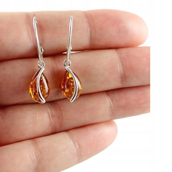 KOLCZYKI SREBRNE z Bursztynem DELIKATNE Bigiel Angielski Srebro NA PREZENT