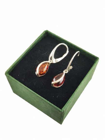 KOLCZYKI SREBRNE z Bursztynem DELIKATNE Bigiel Angielski Srebro NA PREZENT